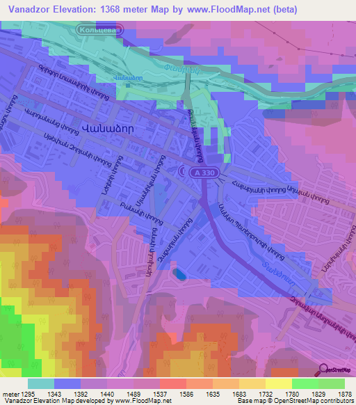 Vanadzor,Armenia Elevation Map