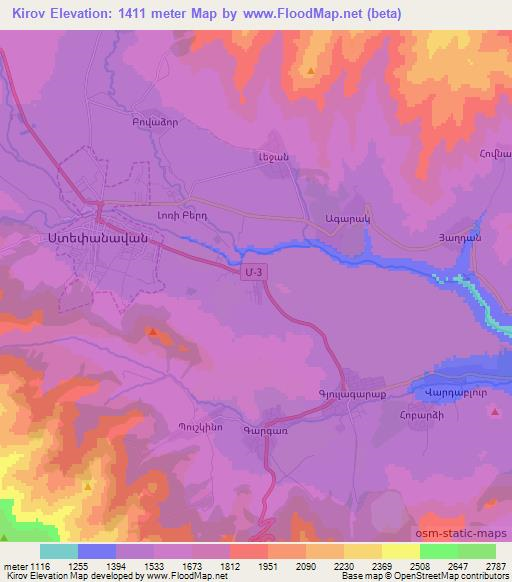 Kirov,Armenia Elevation Map