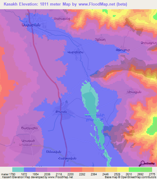 Kasakh,Armenia Elevation Map