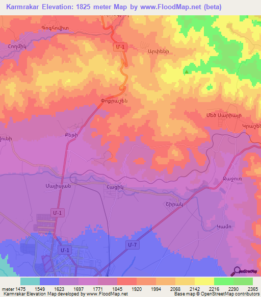 Karmrakar,Armenia Elevation Map