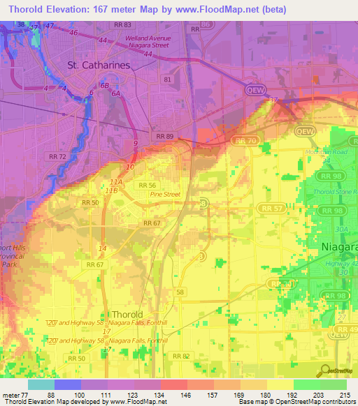Thorold,Canada Elevation Map