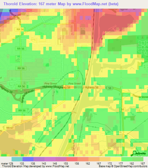 Thorold,Canada Elevation Map