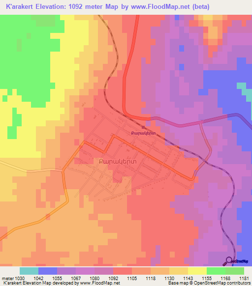 K'arakert,Armenia Elevation Map