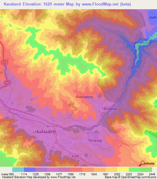 Karaberd,Armenia Elevation Map