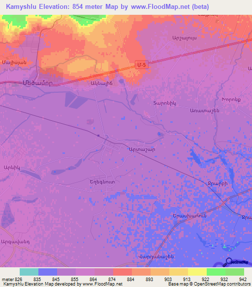 Kamyshlu,Armenia Elevation Map