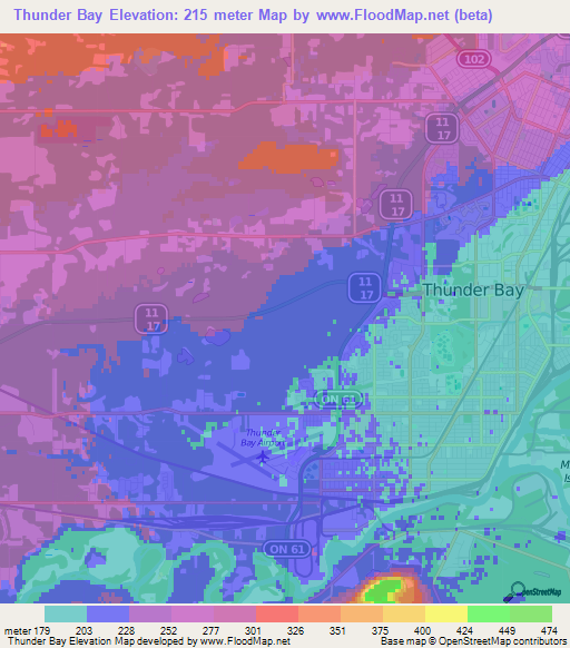 Thunder Bay,Canada Elevation Map