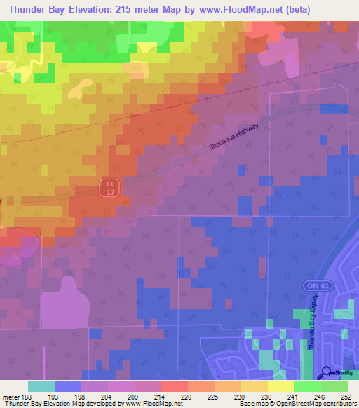 Thunder Bay,Canada Elevation Map