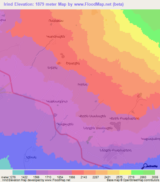 Irind,Armenia Elevation Map