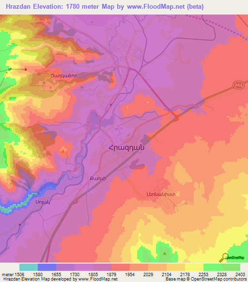 Hrazdan,Armenia Elevation Map