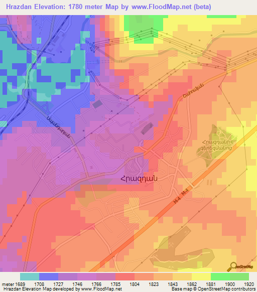 Hrazdan,Armenia Elevation Map