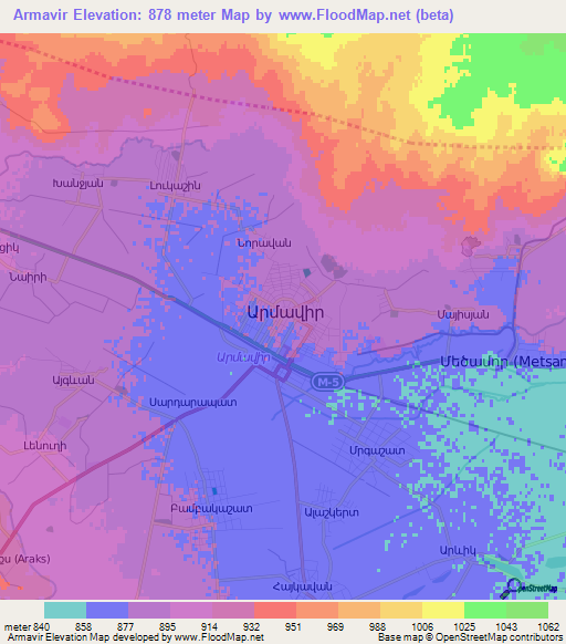 Armavir,Armenia Elevation Map