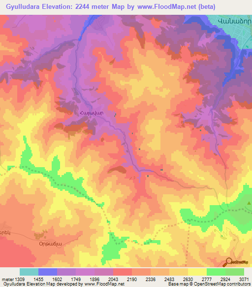 Gyulludara,Armenia Elevation Map