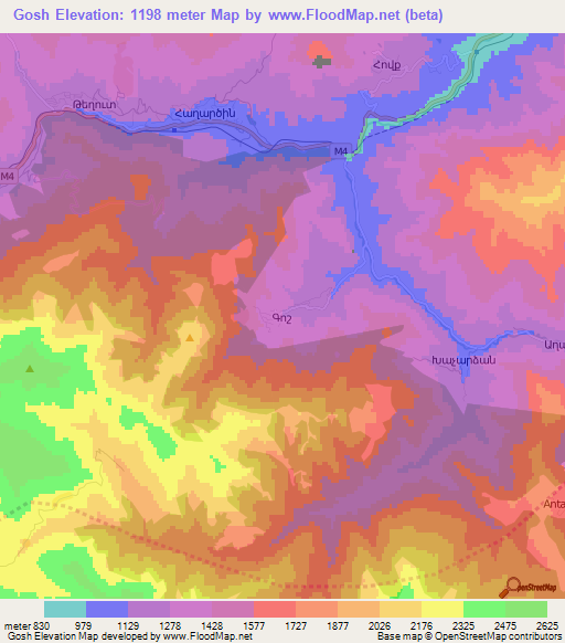 Gosh,Armenia Elevation Map