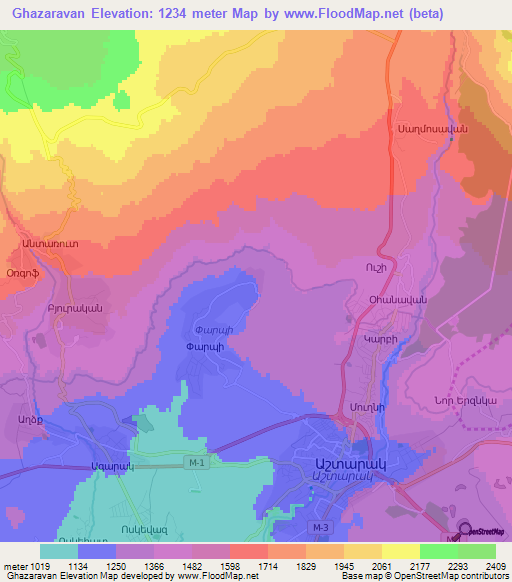 Ghazaravan,Armenia Elevation Map
