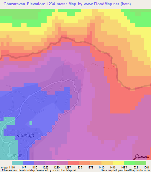 Ghazaravan,Armenia Elevation Map