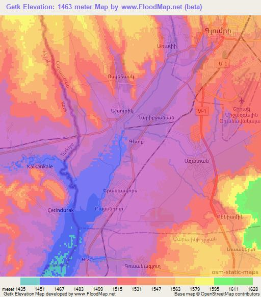 Getk,Armenia Elevation Map