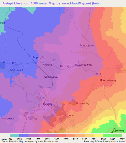 Getapi,Armenia Elevation Map