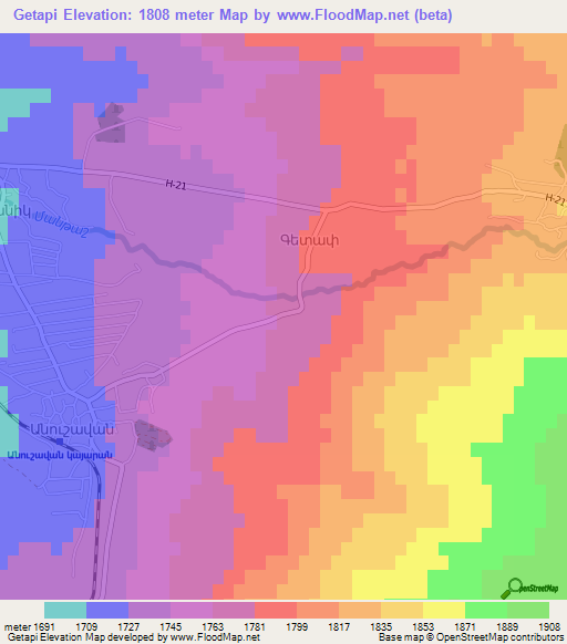 Getapi,Armenia Elevation Map