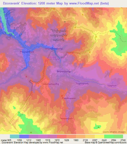 Dzoravank',Armenia Elevation Map