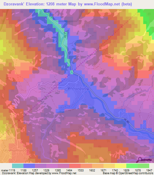 Dzoravank',Armenia Elevation Map
