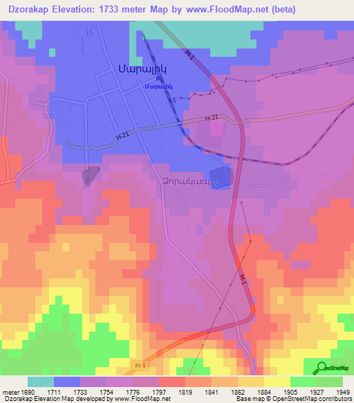 Dzorakap,Armenia Elevation Map