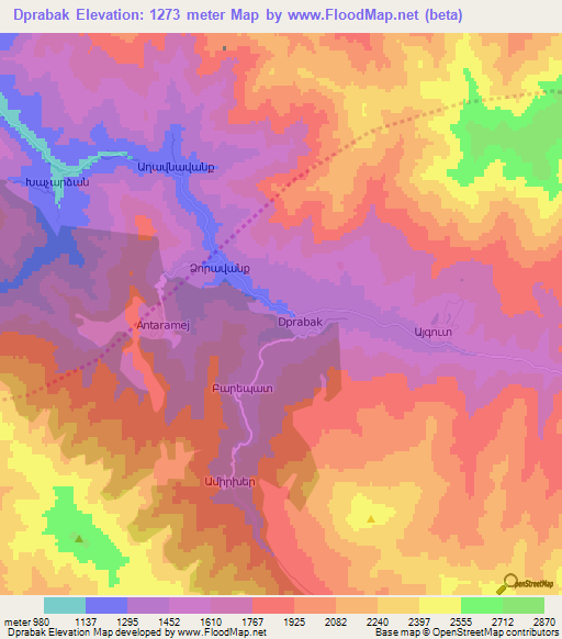 Dprabak,Armenia Elevation Map
