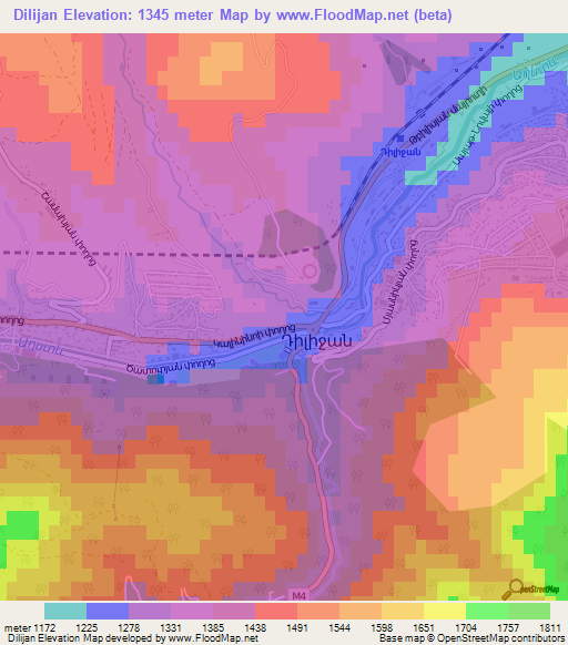 Dilijan,Armenia Elevation Map