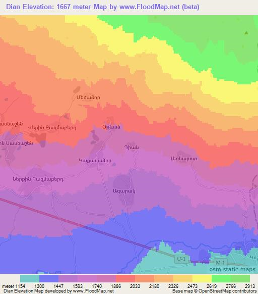 Dian,Armenia Elevation Map
