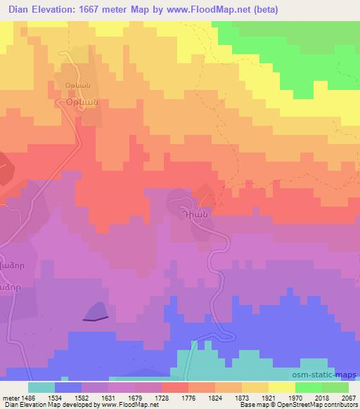Dian,Armenia Elevation Map