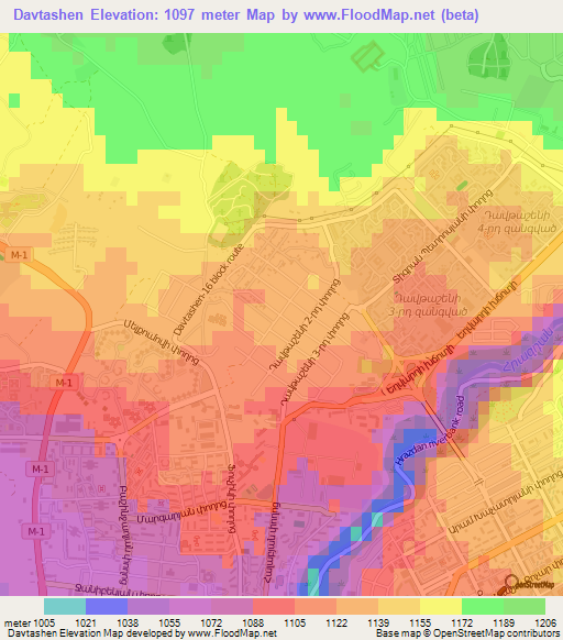 Davtashen,Armenia Elevation Map