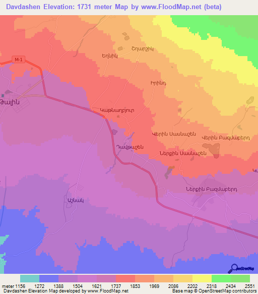 Davdashen,Armenia Elevation Map
