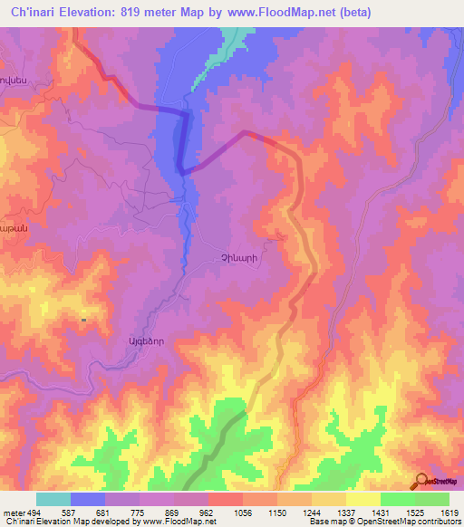 Ch'inari,Armenia Elevation Map