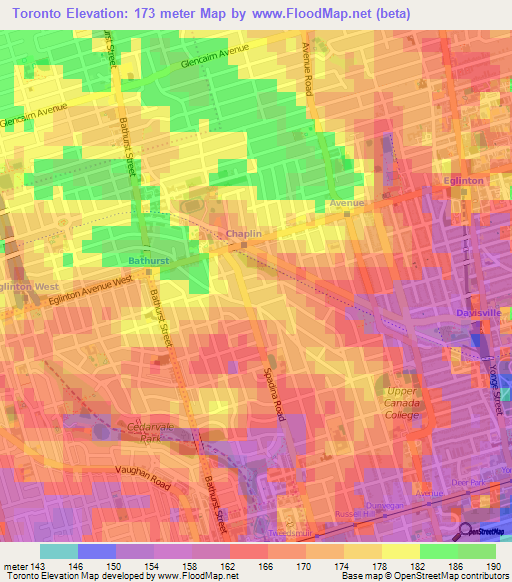Toronto,Canada Elevation Map