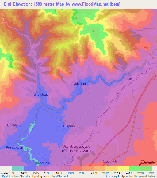 Bjni,Armenia Elevation Map