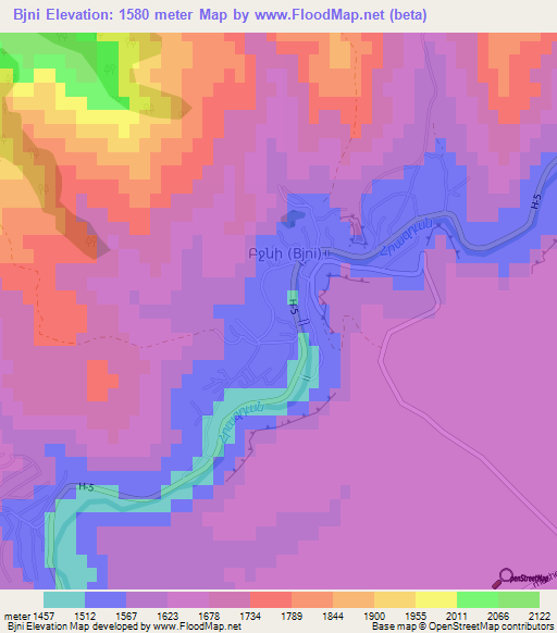 Bjni,Armenia Elevation Map