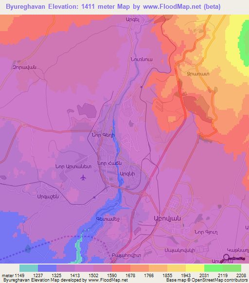 Byureghavan,Armenia Elevation Map