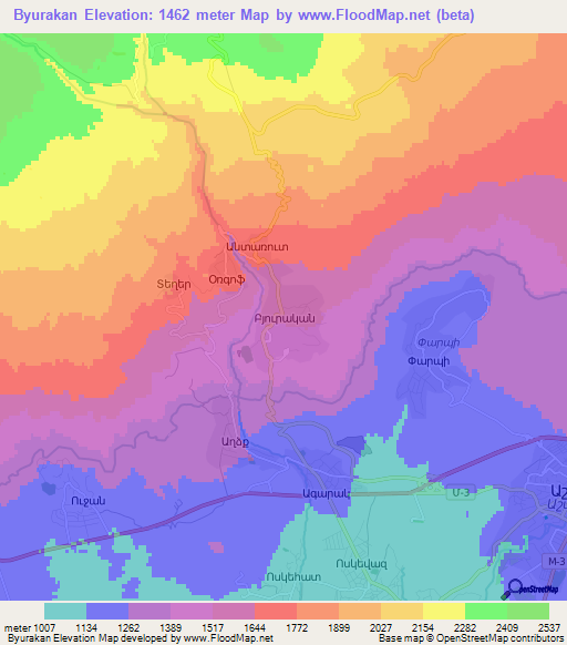 Byurakan,Armenia Elevation Map