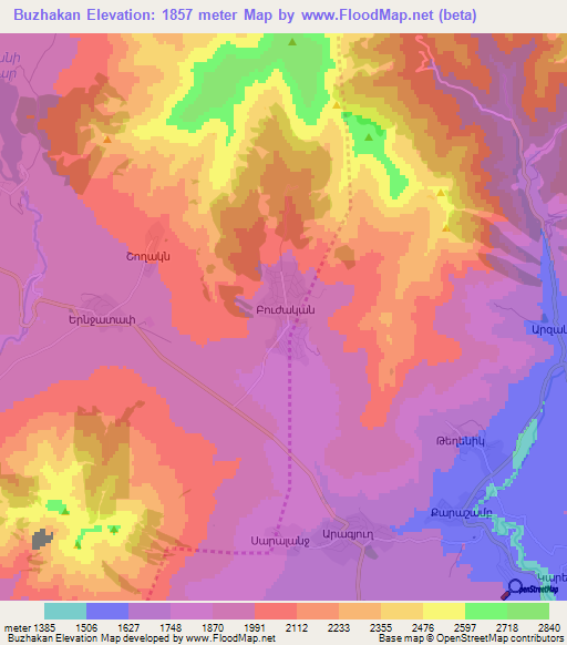 Buzhakan,Armenia Elevation Map