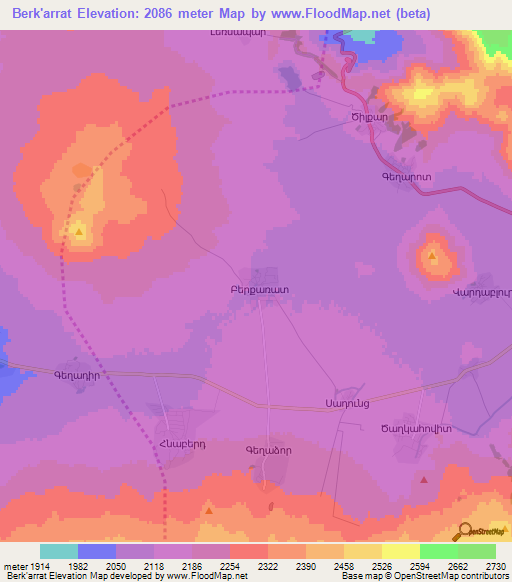 Berk'arrat,Armenia Elevation Map