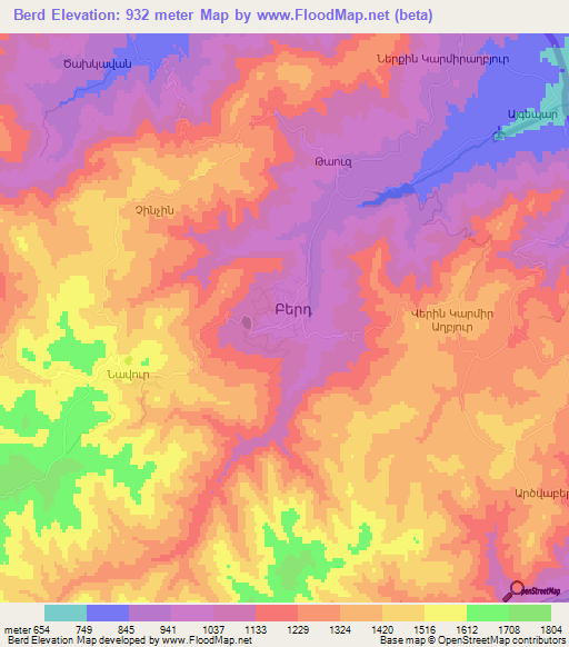 Berd,Armenia Elevation Map