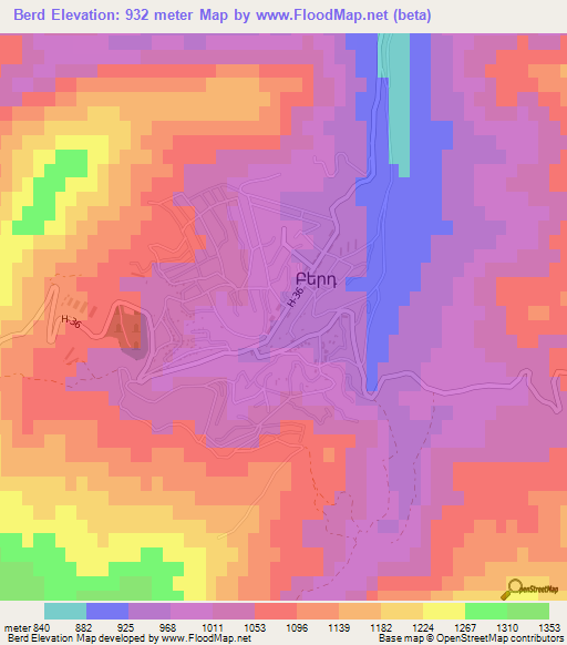 Berd,Armenia Elevation Map
