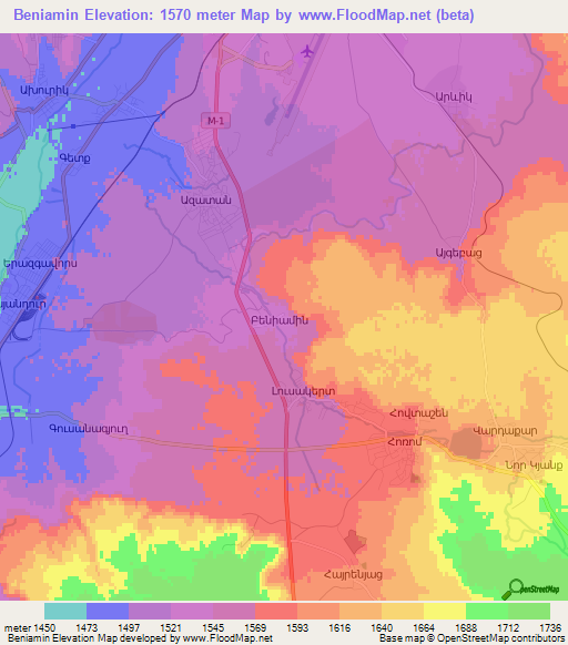 Beniamin,Armenia Elevation Map