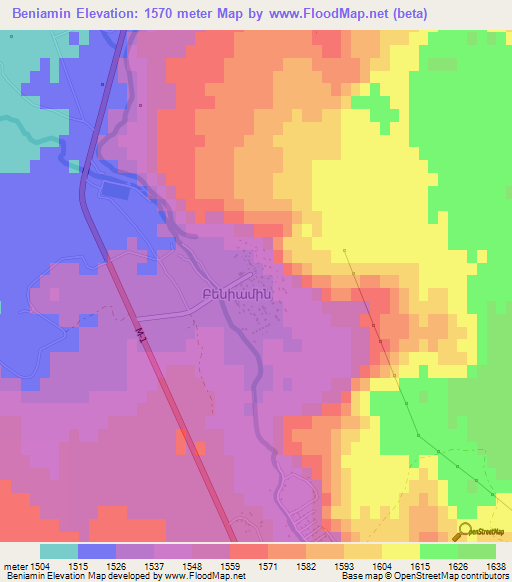 Beniamin,Armenia Elevation Map