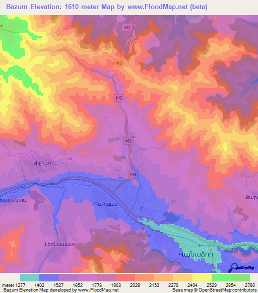Bazum,Armenia Elevation Map