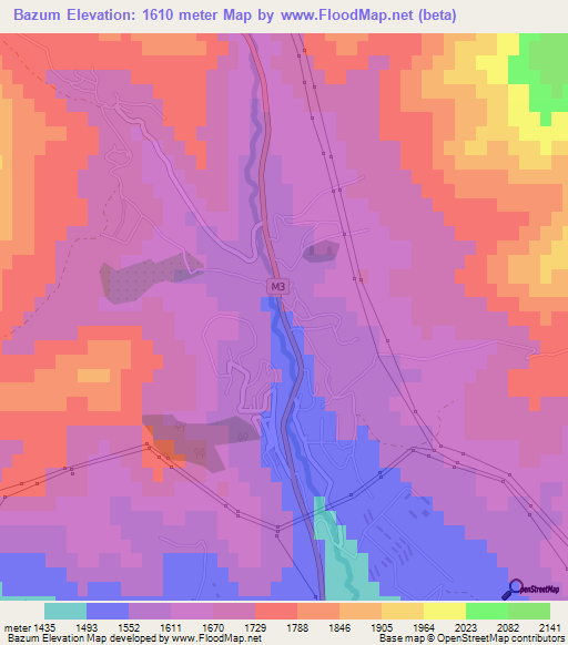 Bazum,Armenia Elevation Map