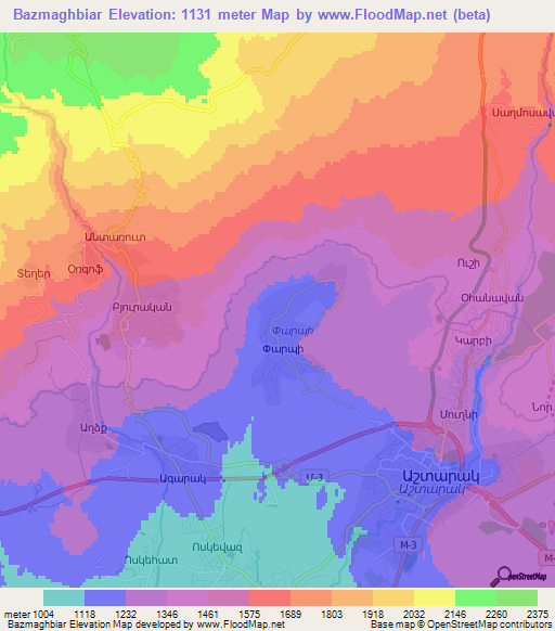 Bazmaghbiar,Armenia Elevation Map