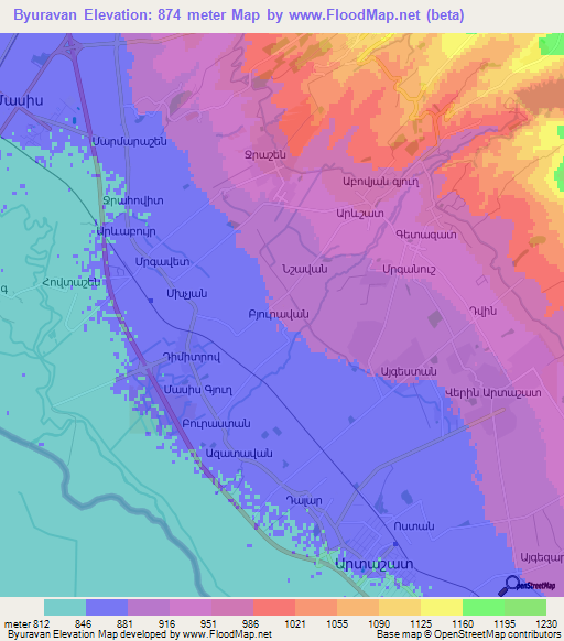 Byuravan,Armenia Elevation Map