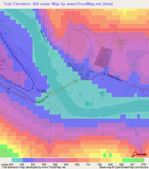 Trail,Canada Elevation Map