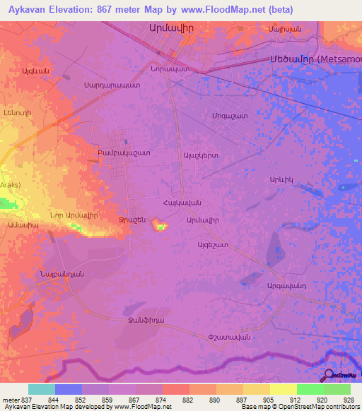 Aykavan,Armenia Elevation Map