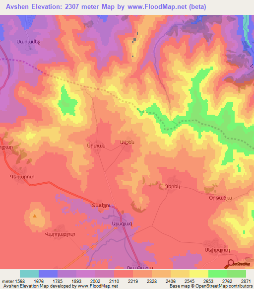 Avshen,Armenia Elevation Map